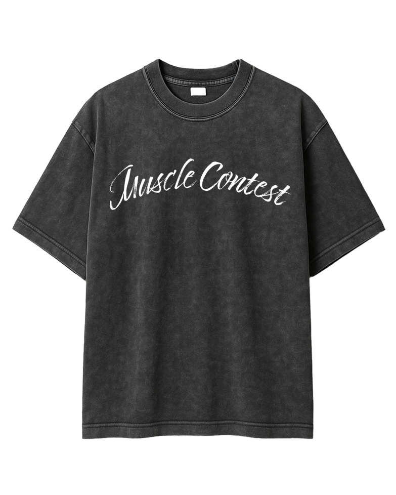 Muscle Contest Bodybuilder Black Stonewashed Oversized Tee