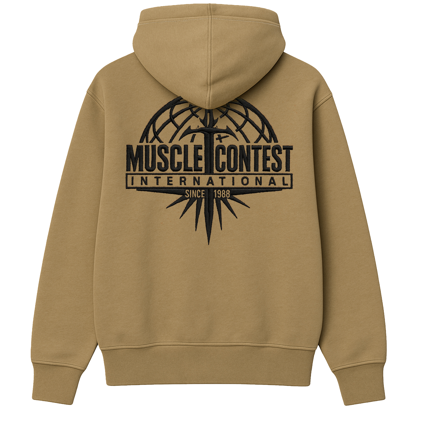 Muscle Contest Embroidered Pullover Hoodie Tan
