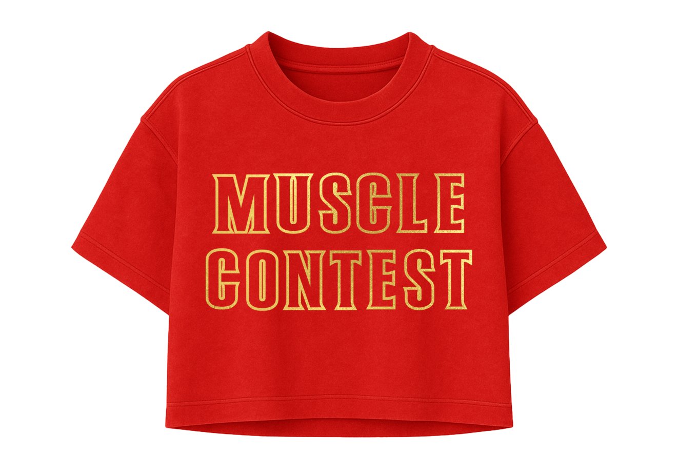 Muscle Contest Red Crop Top w/ Gold
