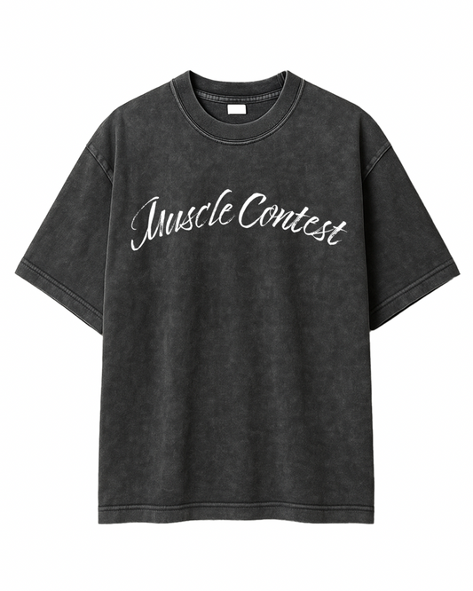 Muscle Contest Bodybuilder Black Stonewashed Oversized Tee