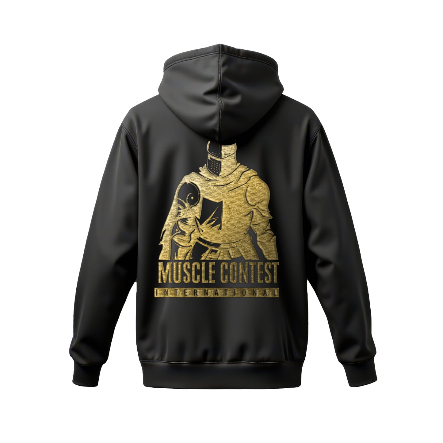 Muscle Contest Black Hoodie with Gold Knight Embroidery