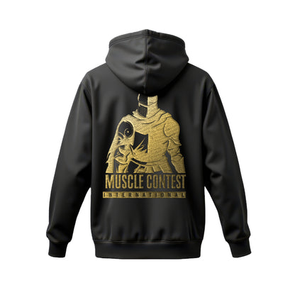 Muscle Contest Black Hoodie with Gold Knight Embroidery