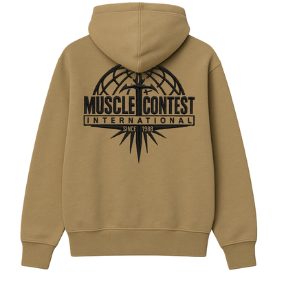 Muscle Contest Embroidered Pullover Hoodie Tan
