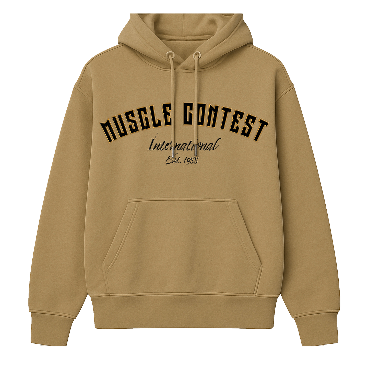 Muscle Contest Embroidered Pullover Hoodie Tan