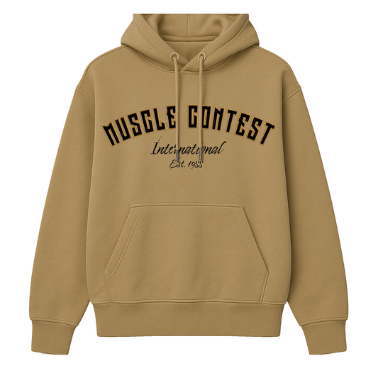 Muscle Contest Embroidered Pullover Hoodie Tan